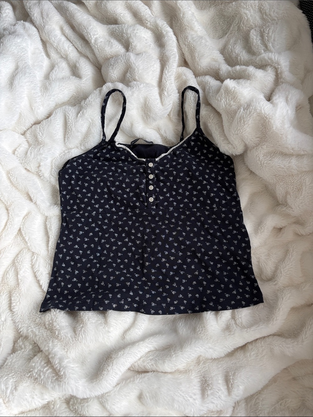 Brandy Melville Black Floral Button-Front Cami